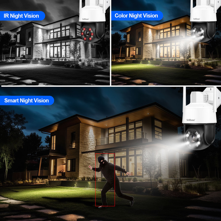 دوربین مداربسته هوشمند SriHome SH041 PTZ 5MP با زوم اپتیکال 20X، دید در شب رنگی و WiFi