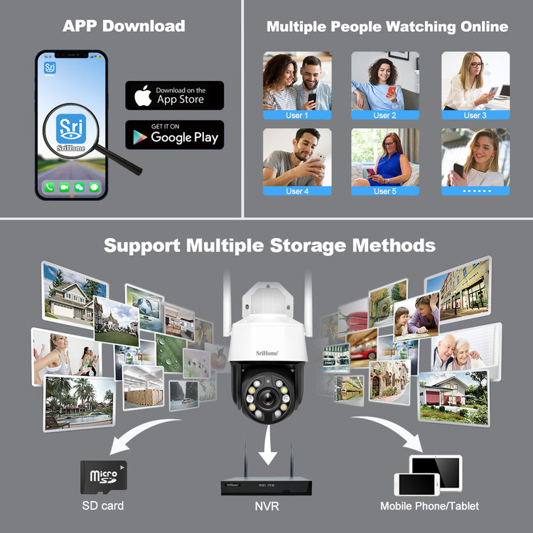 دوربین مداربسته هوشمند SriHome SH041 PTZ 5MP با زوم اپتیکال 20X، دید در شب رنگی و WiFi