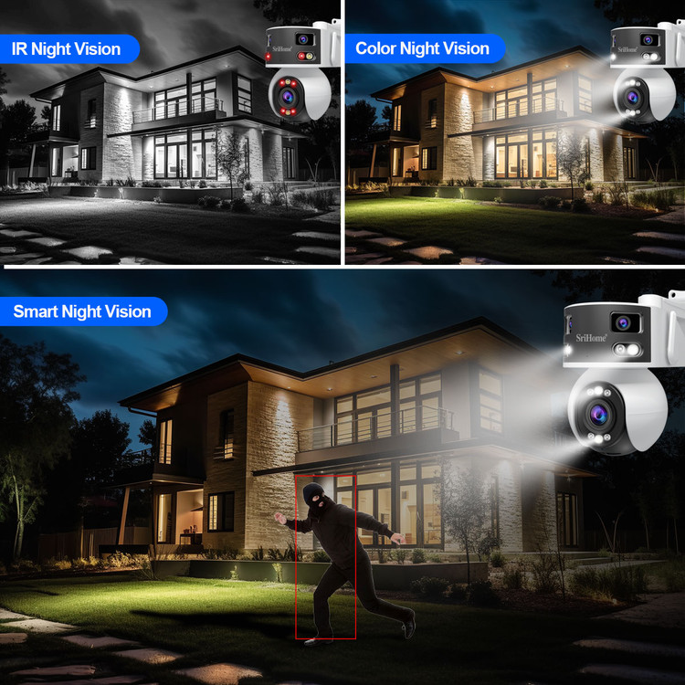 دوربین مداربسته هوشمند سه لنز SriHome SH055B 8MP چرخشی WiFi