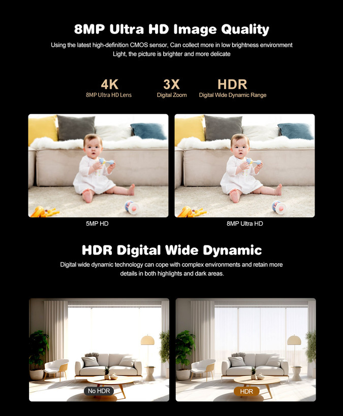 دوربین هوشمند خانگی Srihome SH064 8MP | دوربین 4K چرخشی با AI