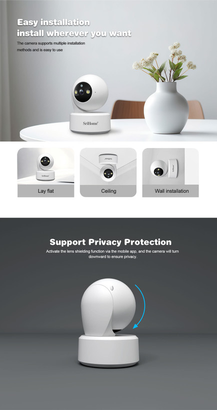 دوربین هوشمند خانگی Srihome SH064 8MP | دوربین 4K چرخشی با AI