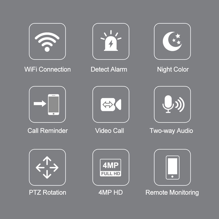 ویژگیهای دوربین SriHome SH053 شامل WiFi، تماس تصویری، دید در شب رنگی و مکالمه دوطرفه
