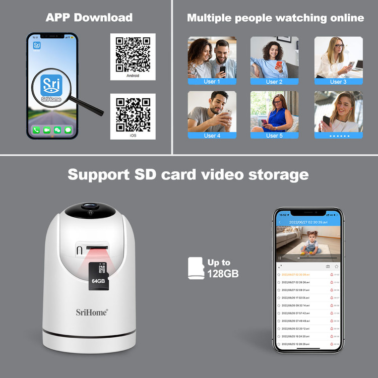 دوربین مداربسته تحت شبکه بیسیم SRICAM SH042 Full HD 1080P گردان با تشخیص انسان و مکالمه دوطرفه