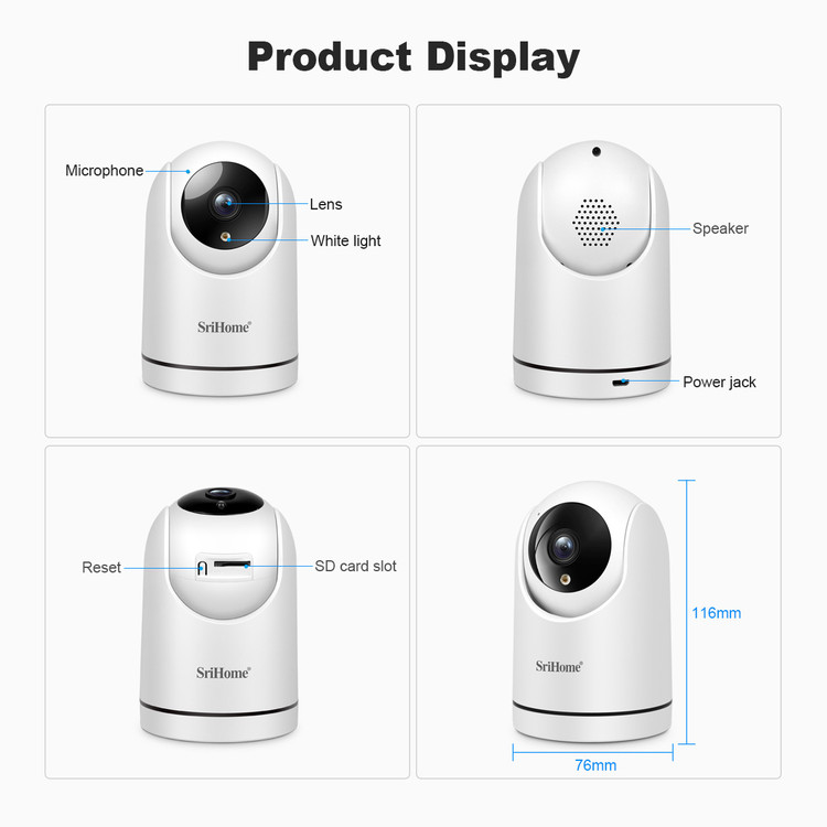 دوربین مداربسته تحت شبکه بیسیم SRICAM SH042 Full HD 1080P گردان با تشخیص انسان و مکالمه دوطرفه